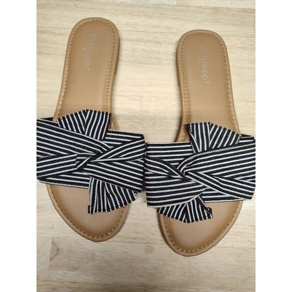 Westloop Women's 7/8 black white bow slip on flats beach nautical sandals